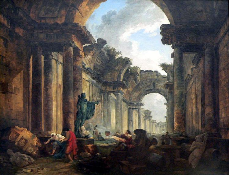 Hubert Robert Imaginary View of the Grand Gallery of the Louvre in Ruins oil painting image